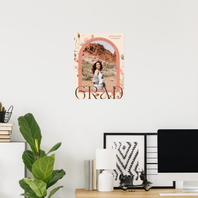 Floral Fantasy: Boho Chic Arch Frame Graduation Poster (Home Office)