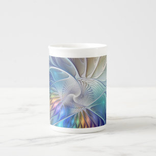 Floral Fantasy, Colorful Abstract Fractal Flower Bone China Mug