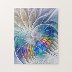 Floral Fantasy, Colorful Abstract Fractal Flower Jigsaw Puzzle