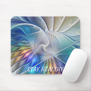 Floral Fantasy, Colorful Abstract Fractal Flower Mouse Pad