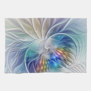 Floral Fantasy, Colorful Abstract Fractal Flower Tea Towel