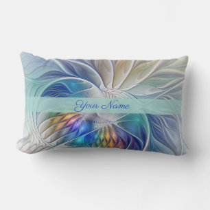 Floral Fantasy, Colourful Abstract Art Flower Name Lumbar Cushion
