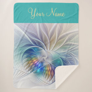 Floral Fantasy, Colourful Abstract Flower Name Sherpa Blanket