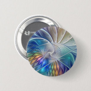 Floral Fantasy, Colourful Abstract Fractal Flower 6 Cm Round Badge