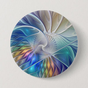 Floral Fantasy, Colourful Abstract Fractal Flower 7.5 Cm Round Badge