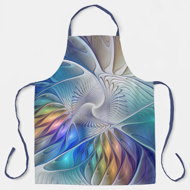Floral Fantasy, Colourful Abstract Fractal Flower Apron (Front)