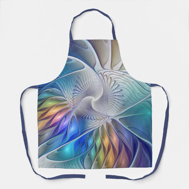 Floral Fantasy, Colourful Abstract Fractal Flower Apron (Front)