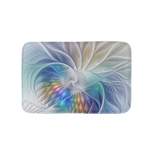 Floral Fantasy, Colourful Abstract Fractal Flower Bath Mat
