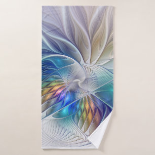 Floral Fantasy, Colourful Abstract Fractal Flower Bath Towel