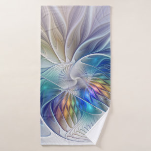 Floral Fantasy, Colourful Abstract Fractal Flower Bath Towel