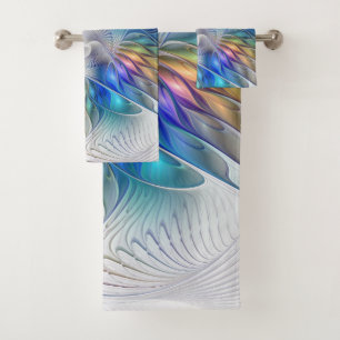 Floral Fantasy, Colourful Abstract Fractal Flower Bath Towel Set