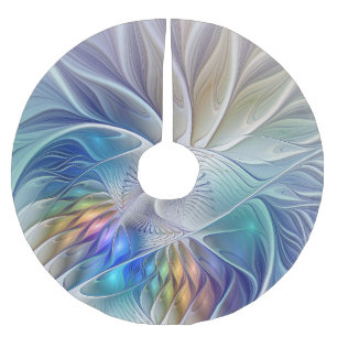 Floral Fantasy, Colourful Abstract Fractal Flower Brushed Polyester Tree Skirt