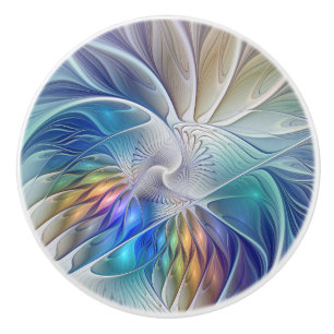 Floral Fantasy, Colourful Abstract Fractal Flower Ceramic Knob