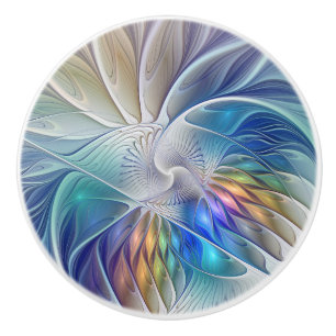 Floral Fantasy, Colourful Abstract Fractal Flower Ceramic Knob