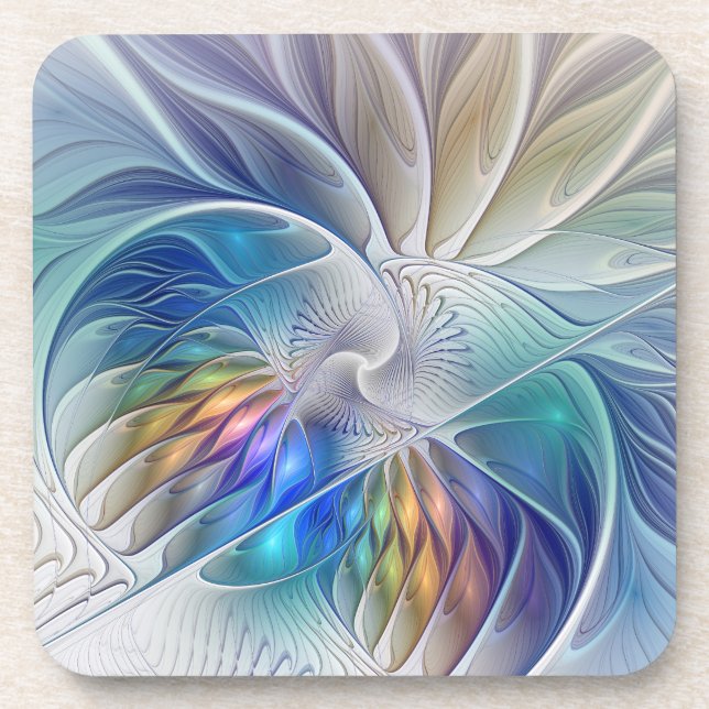 Floral Fantasy, Colourful Abstract Fractal Flower Coaster (Front)
