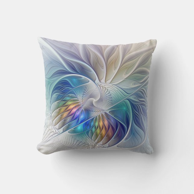 Floral Fantasy, Colourful Abstract Fractal Flower Cushion (Front)