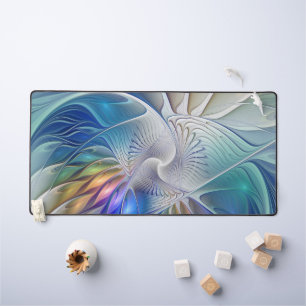 Floral Fantasy, Colourful Abstract Fractal Flower Desk Mat