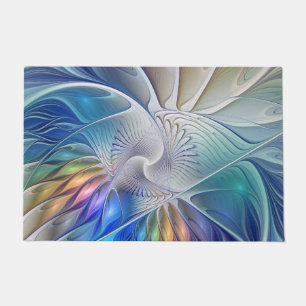 Floral Fantasy, Colourful Abstract Fractal Flower Doormat