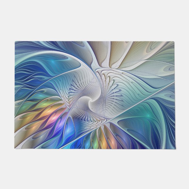 Floral Fantasy, Colourful Abstract Fractal Flower Doormat (Front)