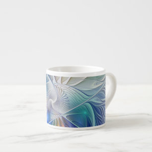 Floral Fantasy, Colourful Abstract Fractal Flower Espresso Cup