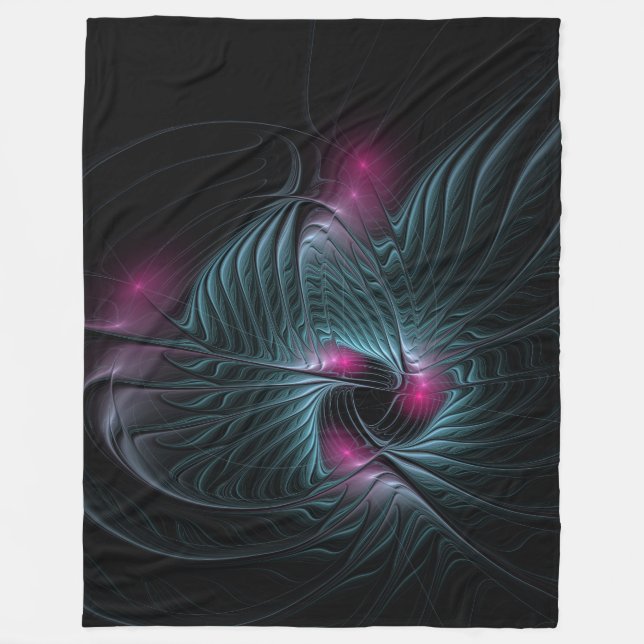 Floral Fantasy, Colourful Abstract Fractal Flower. Fleece Blanket (Front)