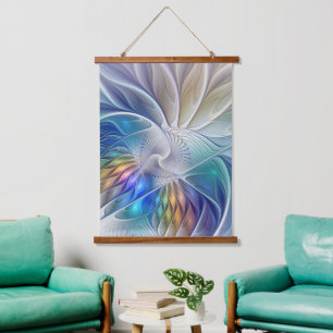 Floral Fantasy, Colourful Abstract Fractal Flower Hanging Tapestry
