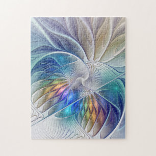 Floral Fantasy, Colourful Abstract Fractal Flower Jigsaw Puzzle