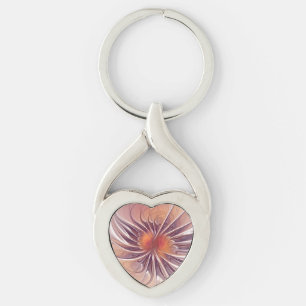 Floral Fantasy, Colourful Abstract Fractal Flower. Key Ring