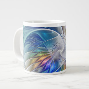 Floral Fantasy, Colourful Abstract Fractal Flower Large Coffee Mug