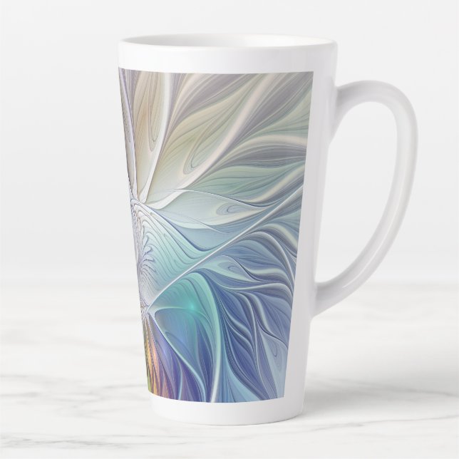 Floral Fantasy, Colourful Abstract Fractal Flower Latte Mug (Right)