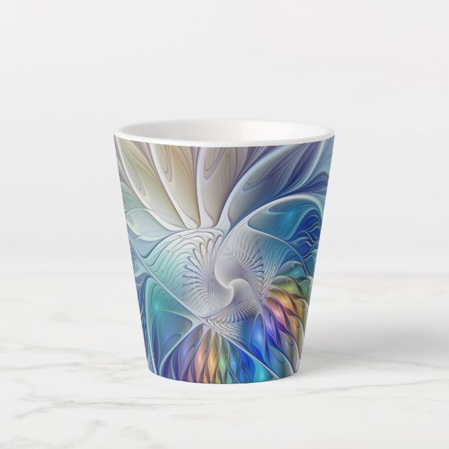 Floral Fantasy, Colourful Abstract Fractal Flower Latte Mug (Front)