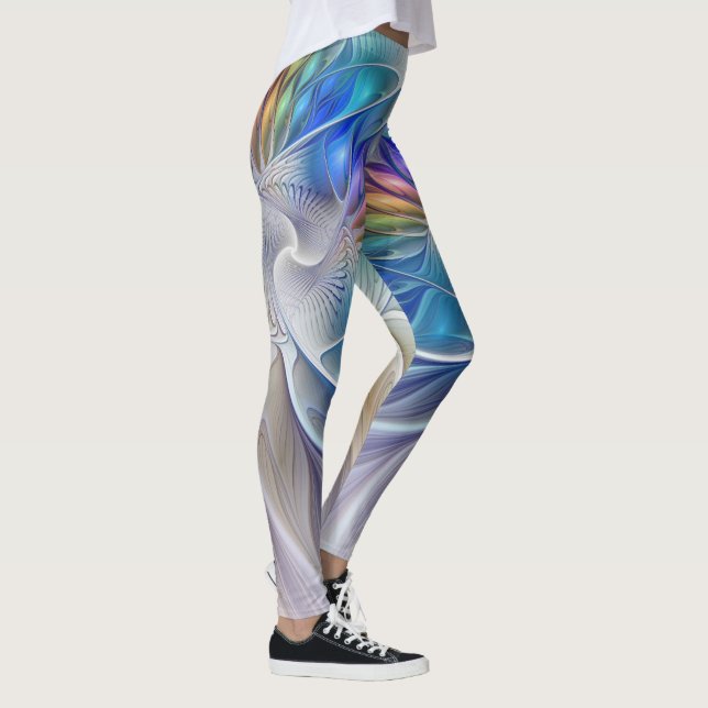 Floral Fantasy, Colourful Abstract Fractal Flower Leggings (Right)