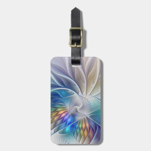 Floral Fantasy, Colourful Abstract Fractal Flower Luggage Tag