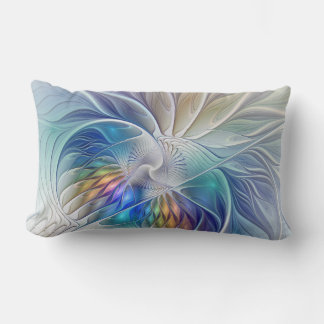 Floral Fantasy, Colourful Abstract Fractal Flower Lumbar Cushion