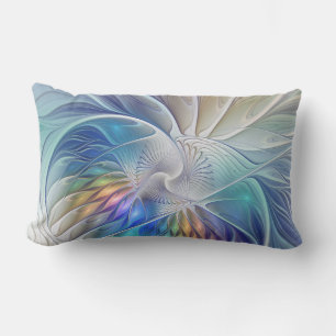 Floral Fantasy, Colourful Abstract Fractal Flower Lumbar Cushion