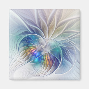 Floral Fantasy, Colourful Abstract Fractal Flower Magnet