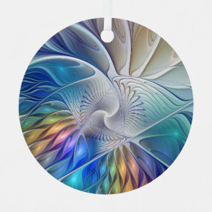 Floral Fantasy, Colourful Abstract Fractal Flower Metal Tree Decoration