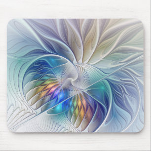 Floral Fantasy, Colourful Abstract Fractal Flower Mouse Pad