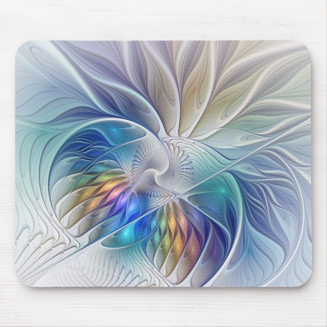 Floral Fantasy, Colourful Abstract Fractal Flower Mouse Pad (Front)