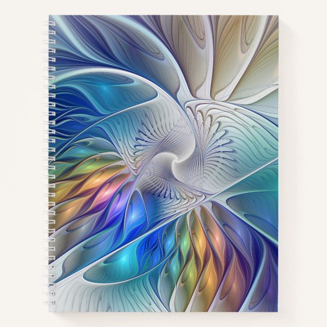 Floral Fantasy, Colourful Abstract Fractal Flower Notebook (Front)