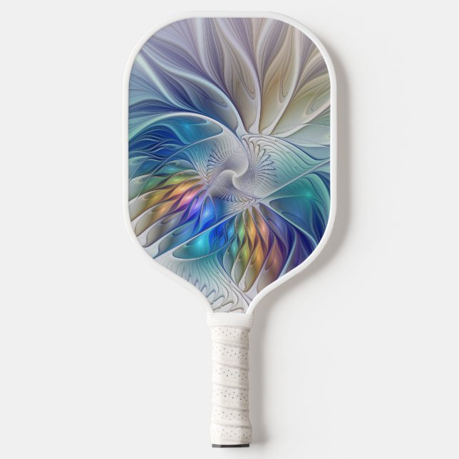 Floral Fantasy, Colourful Abstract Fractal Flower Pickleball Paddle (Front)