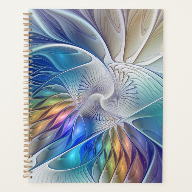 Floral Fantasy, Colourful Abstract Fractal Flower Planner (Front)