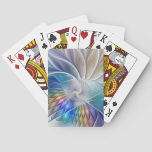 Floral Fantasy, Colourful Abstract Fractal Flower Playing Cards