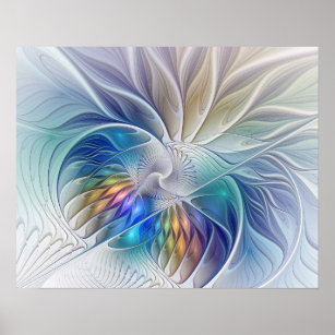 Floral Fantasy, Colourful Abstract Fractal Flower Poster