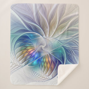 Floral Fantasy, Colourful Abstract Fractal Flower Sherpa Blanket