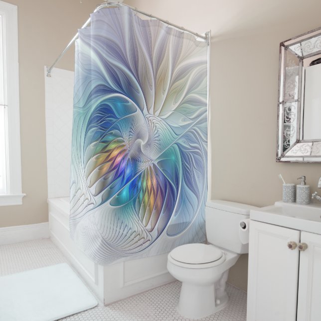 Floral Fantasy, Colourful Abstract Fractal Flower Shower Curtain (In Situ)