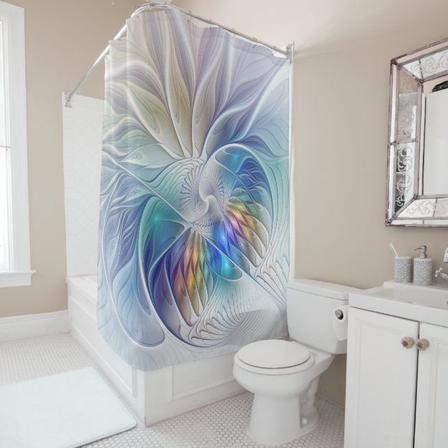Floral Fantasy, Colourful Abstract Fractal Flower Shower Curtain (In Situ)