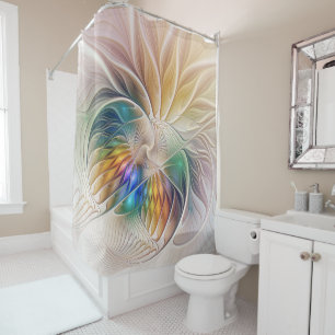Floral Fantasy, Colourful Abstract Fractal Flower  Shower Curtain