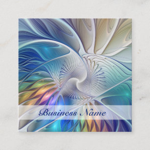 Floral Fantasy, Colourful Abstract Fractal Flower Square Business Card
