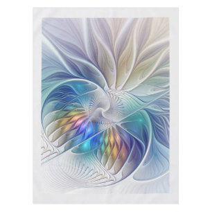 Floral Fantasy, Colourful Abstract Fractal Flower Tablecloth